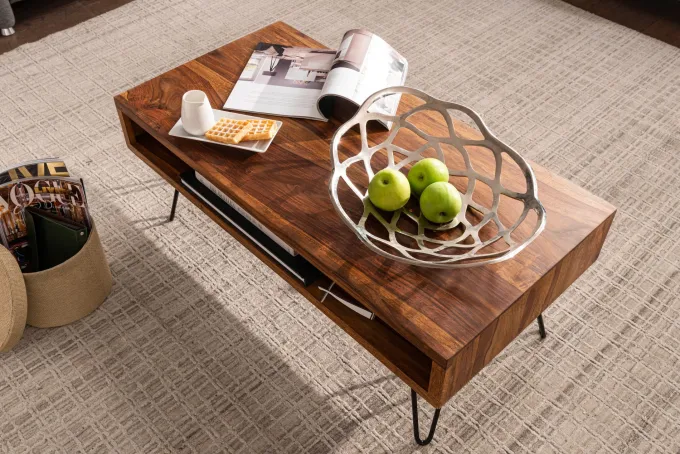 FineBuy Couchtisch Massivholz 100x40x50 cm Wohnzimmertisch Sofatisch Tisch