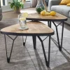 FineBuy Couchtisch Massivholz Metall Wohnzimmertisch 2er Set Satztisch Tisch