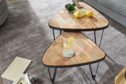 FineBuy Couchtisch Massivholz Metall Wohnzimmertisch 2er Set Satztisch Tisch