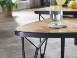 FineBuy Couchtisch Massivholz Metall Wohnzimmertisch 2er Set Satztisch Tisch