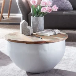 FineBuy Couchtisch Massivholz Ø 60cm Wohnzimmertisch Rund Sofatisch Tisch Modern