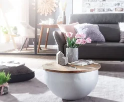 FineBuy Couchtisch Massivholz Ø 60cm Wohnzimmertisch Rund Sofatisch Tisch Modern