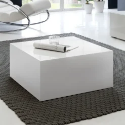FineBuy Couchtisch MONOBLOC Holztisch Weiß 60 cm Wohnzimmertisch Sofatisch Tisch