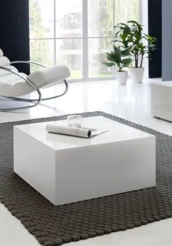 FineBuy Couchtisch MONOBLOC Holztisch Weiß 60 cm Wohnzimmertisch Sofatisch Tisch