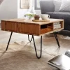 FineBuy Couchtisch quadratisch 60cm Akazie Massivholz Wohnzimmertisch mit Ablage