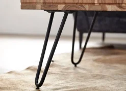 FineBuy Couchtisch quadratisch 60cm Akazie Massivholz Wohnzimmertisch mit Ablage