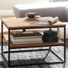 FineBuy Couchtisch quadratisch 60cm Akazie Massivholz Wohnzimmertisch 2 Ablagen