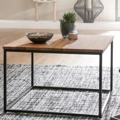 FineBuy Couchtisch quadratisch 60x60cm Akazie Massivholz Design Wohnzimmertisch