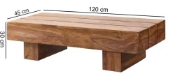 FineBuy Couchtisch rechteckig Massivholz 120 cm Block Design Wohnzimmertisch