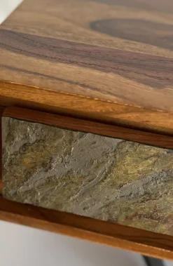 FineBuy Couchtisch rechteckig 115cm Sheesham Massivholz Wohnzimmertisch 2 Schübe