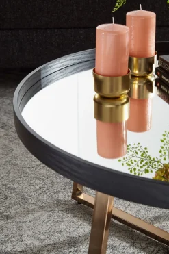 FineBuy Couchtisch Rund Gold Wohnzimmertisch Spiegel Glas Beistelltisch Schwarz