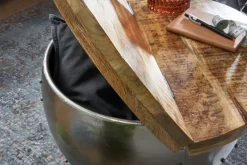 FineBuy Couchtisch Rund Holz Metall Sofatisch Ø 60 cm Tisch Industrial Stauraum