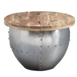 FineBuy Couchtisch Rund Holz Metall Sofatisch Ø 60 cm Tisch Industrial Stauraum