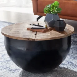 FineBuy Couchtisch Rund Holz Sofatisch Ø 60 cm Tisch Stauraum Wohnzimmertisch