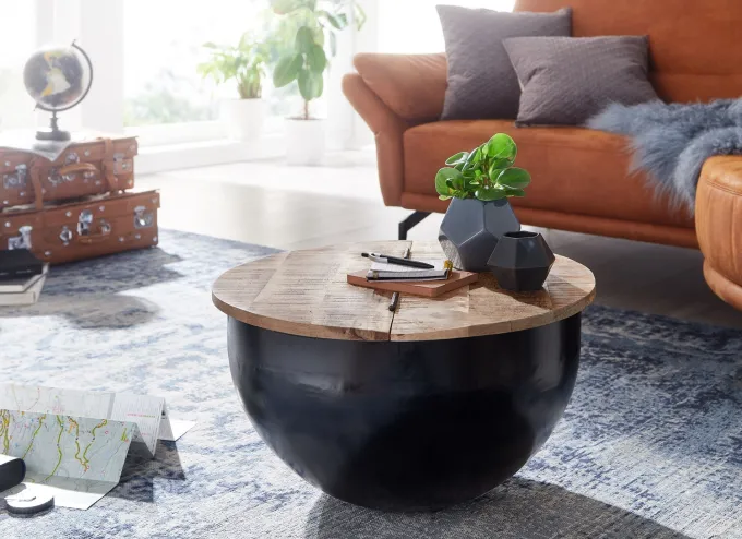 FineBuy Couchtisch Rund Holz Sofatisch Ø 60 cm Tisch Stauraum Wohnzimmertisch