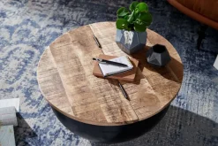 FineBuy Couchtisch Rund Holz Sofatisch Ø 60 cm Tisch Stauraum Wohnzimmertisch
