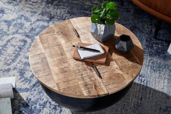 FineBuy Couchtisch Rund Holz Sofatisch Ø 60 cm Tisch Stauraum Wohnzimmertisch