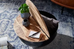 FineBuy Couchtisch Rund Holz Sofatisch Ø 60 cm Tisch Stauraum Wohnzimmertisch
