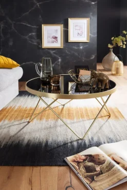 FineBuy Couchtisch Schwarz Gold Glasplatte Wohnzimmertisch Ø 82 cm