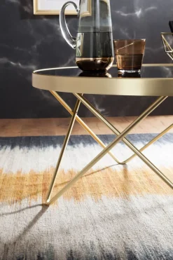 FineBuy Couchtisch Schwarz Gold Glasplatte Wohnzimmertisch Ø 82 cm
