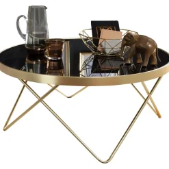 FineBuy Couchtisch Schwarz Gold Glasplatte Wohnzimmertisch Ø 82 cm