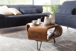 FineBuy Couchtisch Sheesham 55cm Massivholz Wohnzimmertisch Retro Metallbeine