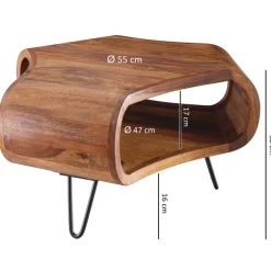 FineBuy Couchtisch Sheesham 55cm Massivholz Wohnzimmertisch Retro Metallbeine