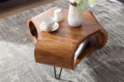 FineBuy Couchtisch Sheesham 55cm Massivholz Wohnzimmertisch Retro Metallbeine