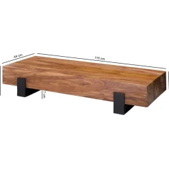 FineBuy Couchtisch Sheesham Massivholz rechteckig 115cm Block Wohnzimmertisch