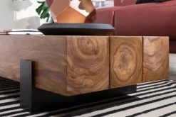 FineBuy Couchtisch Sheesham Massivholz rechteckig 115cm Block Wohnzimmertisch