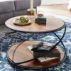 FineBuy Couchtisch Sheesham Massivholz rund Ø 58 cm Wohnzimmertisch Holz Metall