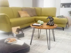 FineBuy Couchtisch Sheesham rund Ø 60 cm Wohnzimmertisch Massivholz Metallbeine