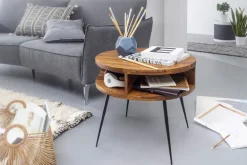 FineBuy Couchtisch Sheesham Massivholz rund Ø 60 cm Wohnzimmertisch Ablage