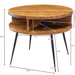 FineBuy Couchtisch Sheesham Massivholz rund Ø 60 cm Wohnzimmertisch Ablage