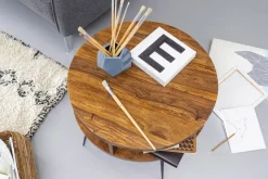 FineBuy Couchtisch Sheesham Massivholz rund Ø 60 cm Wohnzimmertisch Ablage