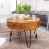 FineBuy Couchtisch Sheesham Massivholz rund Ø 60 cm Wohnzimmertisch Schublade