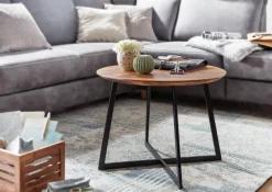 FineBuy Couchtisch Sheesham Massivholz rund Ø 60 cm | Wohnzimmertisch Holz