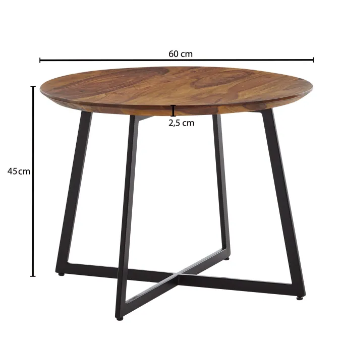 FineBuy Couchtisch Sheesham Massivholz rund Ø 60 cm | Wohnzimmertisch Holz