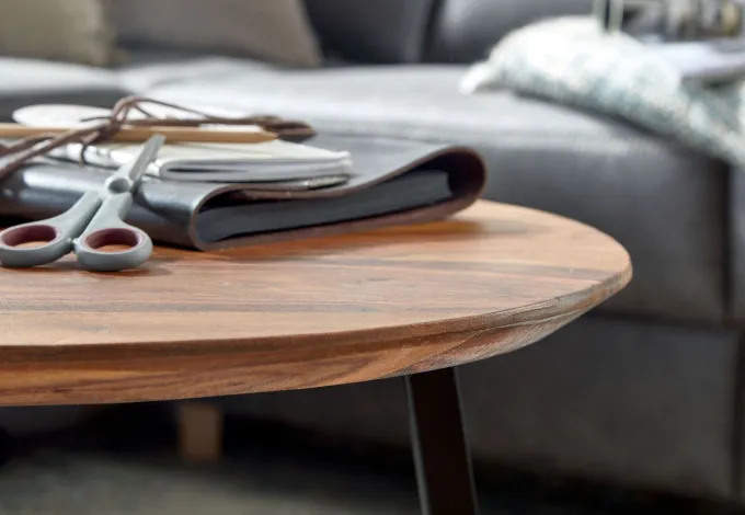 FineBuy Couchtisch Sheesham Massivholz rund Ø 60 cm | Wohnzimmertisch Holz