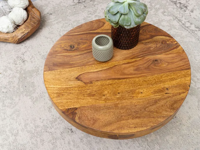 FineBuy Couchtisch Sheesham rund Ø 60 cm Wohnzimmertisch Massivholz 30 cm hoch