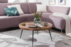 FineBuy Couchtisch Sheesham Massivholz rund Ø 75 cm Wohnzimmertisch Metall Retro