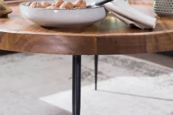 FineBuy Couchtisch Sheesham Massivholz rund Ø 75 cm Wohnzimmertisch Metall Retro