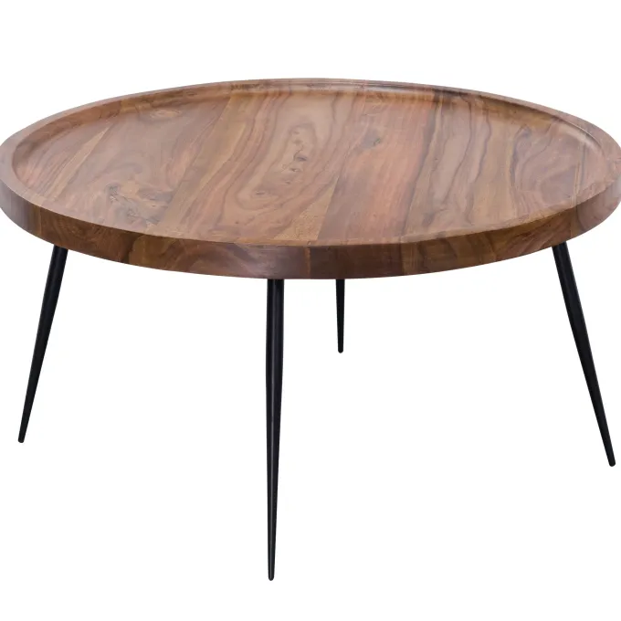 FineBuy Couchtisch Sheesham Massivholz rund Ø 75 cm Wohnzimmertisch Metall Retro