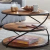 FineBuy Couchtisch Sheesham Massivholz Ø58 cm Ablagen Industrial Wohnzimmertisch