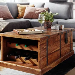 FineBuy Couchtisch Sheesham Massivholz Truhe mit Stauraum Wohnzimmertisch
