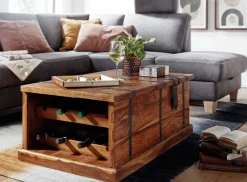 FineBuy Couchtisch Sheesham Massivholz Truhe mit Stauraum Wohnzimmertisch