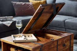 FineBuy Couchtisch Sheesham Massivholz Truhe mit Stauraum Wohnzimmertisch