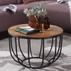 FineBuy Couchtisch Sheesham rund Ø 60 cm Wohnzimmertisch Metallgestell