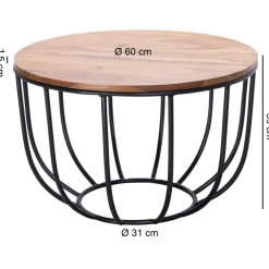 FineBuy Couchtisch Sheesham rund Ø 60 cm Wohnzimmertisch Metallgestell