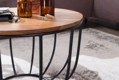 FineBuy Couchtisch Sheesham rund Ø 60 cm Wohnzimmertisch Metallgestell